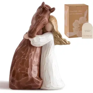 Storieme Horse Gifts for Women: Girl Embracing Horses Hand-Painted Stuff Figurines Statue Decorations Memorial Gift for Horse Lovers Teen Girls