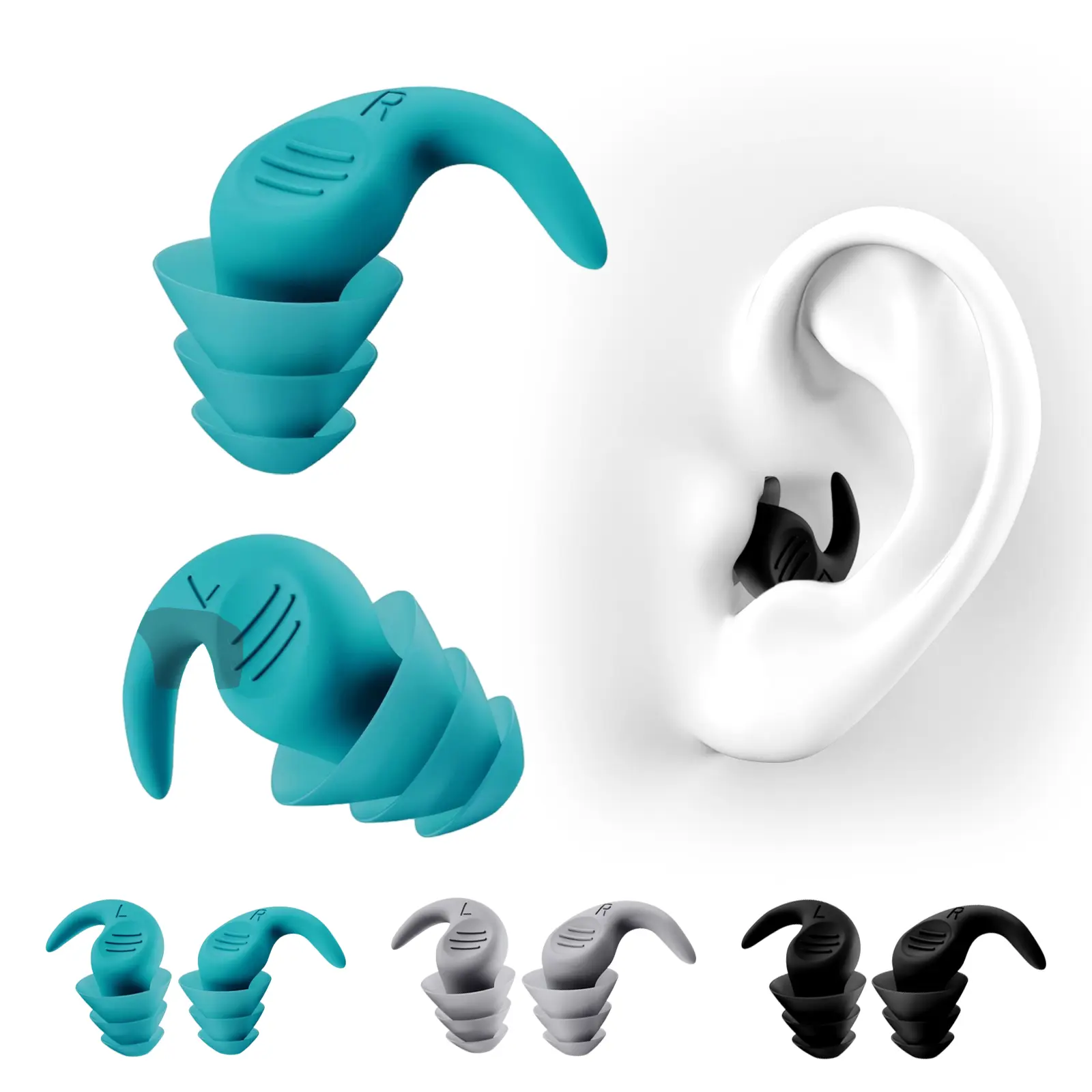 Waterproof Swimming Earplugs with Nose Clip (3 Pairs) - Reusable Silicone Swimming Pool Accessories, Secure Seal for Adults & Kids, Comfortable Fit for Water Sports & Beach Use, Earplugs Nose Clip, Waterproof Earplugs