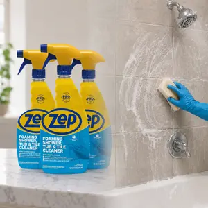 ZEP 32 oz. Power Foam Tub and Tile Cleaner, No-Scrub Shower Cleaner, Acidic Bathroom Cleaner, Soap Scum Remover, Limescale Dissolver, Hard Water Stain Remover, Mold Prevention Cleaner, Commercial Bathroom Cleaner.