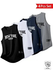 4-Pack Men's Polyester Quick-Dry Running Tank Tops, Breathable Muscle Shirts, Durable Gym Training Apparel, Sports Vest, All-Season Casual Wear, Sport Vests, Athletic Apparel