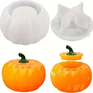 Pumpkin Jar Silicone Mold, 2 Counts/set Jar with Lid Resin Mold, Candle Holder Jewelry Box Container Epoxy Mold, DIY Kit