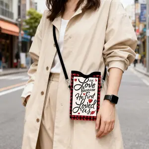 Valentine's Day Print Faux Leather Cellphone Phone Case with Adjustable Strap, Portable Phone Protector with Crossbody Neck Strap, Smartphone Mobile Bag