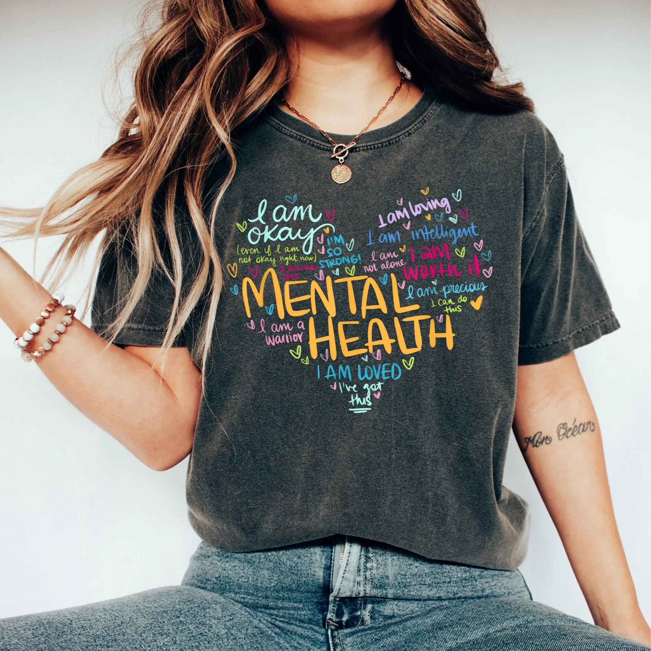 Women's Casual Round Neck Short-Sleeve Ash T-Shirt, Inspirational Mental Health Tee, Anxiety Awareness & Recreational Therapy Lady Top