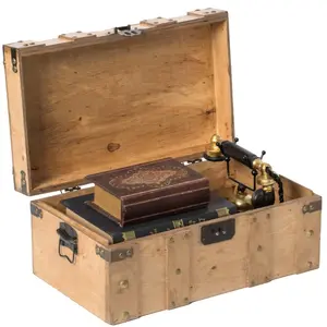 Vintiquewise Antique Natural Wooden Trunk - Large Safety Storage Box with Metal Handles, for Room Decoration, Living Room Storage Boxes