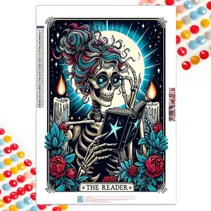 Skull Reading Book Pattern DIY Diamond Arts Colorful Painting Kit without Frame, DIY 5D Diamond Arts Colorful Painting for Bedroom Home Wall Decor Handicraft, Diamond Painting Kits Diamond Pattern Design