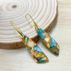 Floral Sea Sediment Jasper Women Healing Stone Earrings Dangle Drop Gift for Her