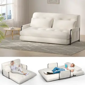 【Adjustable Sofa】Mr IRONSTONE Adjustable Floor Sofa Couch with Adjustable Backrest, Multi-Functional Bean Bag Bed with  2 Pillows, Foldable Lazy Sofa Sleeper Bed with Armrest, Versatile Floor Seating for Reading, Beige, Double