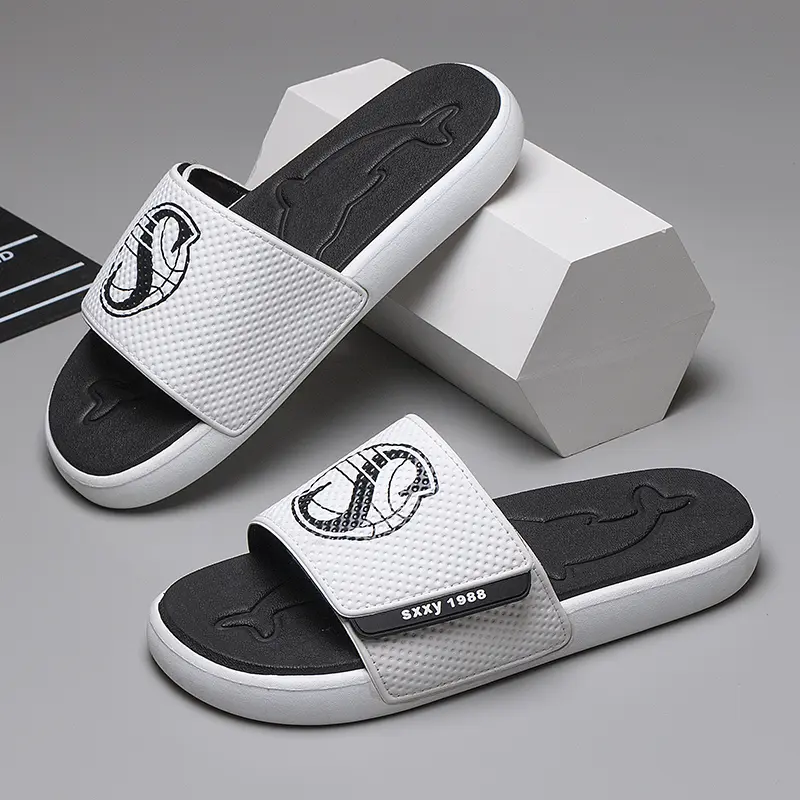 Men's Basketball Print Slide Sandals - Adjustable Strap Flat & Graphic Text Fashion Slippers for Indoor Summer Vacation Footwear, Flat Men's Fashion Slippers, Graphic Text Men's Fashion Slippers