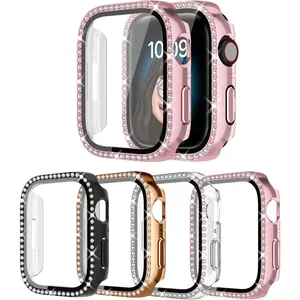 4 Pack Bling  for Apple Watch SE 2/SE/6/5/4 40mmm, Glitter Rhinestone Diamonds Protective  with Tempered Glass Screen Protector Replacement Cover for iWatch 2024 (2nd Gen) SE/6/5/4 40mm Women Protection Wearable Black/Clear/Pink/Starlight screen protector