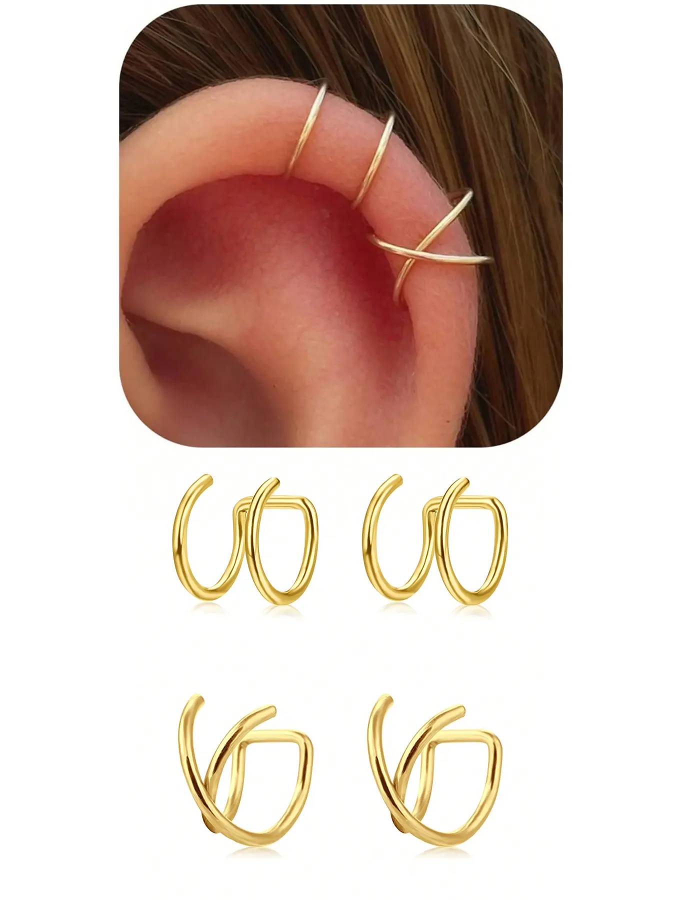4 Piece Adjustable Hypoallergenic Stainless Steel Ear Clips, Earrings Set, Hypoallergenic Earrings Pack, Non-Piercing Ear Cuffs, Earrings for Sensitive Ears, Non Pierced Jewelry