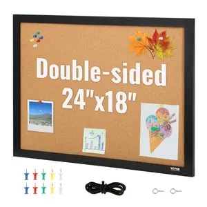 VEVOR Cork Board, TikTokShopBlackFriday, 24 x 18 inches, Double-sided Bulletin Board with MDF Sticker Frame, Vision Board Includes 10 Pushpins, for Display and Decoration in Office Home and School