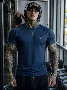 Men's Fitness Shirt, Casual Running Quick-Dry Breathable Tight Fit Short Sleeve T-Shirt, Gym Training Night Run Comfortable Skin-Friendly