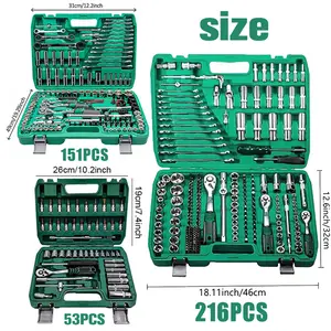 OUDISI Multi-Use Socket Combo Tool Set - Professional Household Hardware Kit (53/151/216-Piece Options) with Ratchet Torque Wrench, Wrenches, Screwdrivers, Easy Storage for Bike, Car Repair