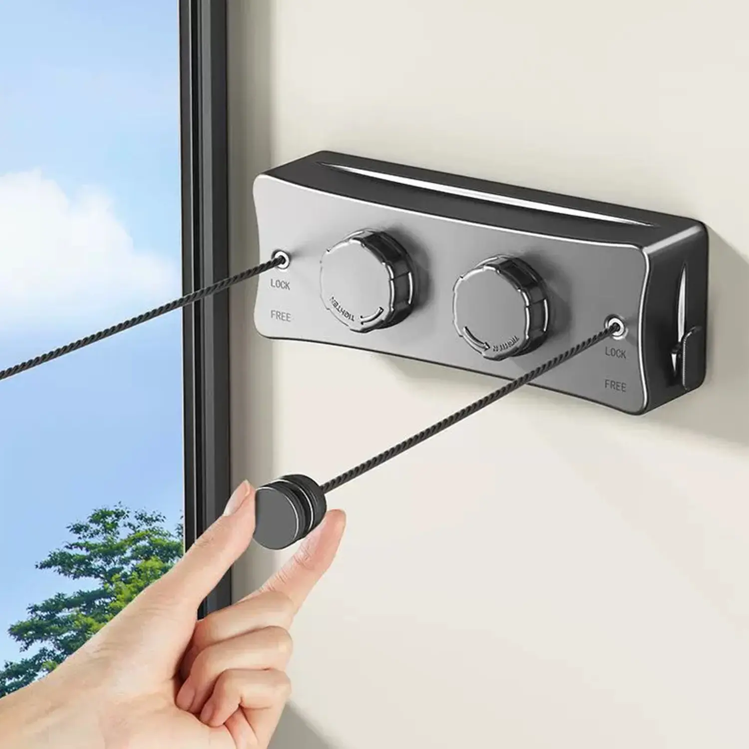 Self-designed Double-rope System: 16.7 Ft Heavy-duty Retractable Clothes Line-wall Mounted Indoor, Outdoor and Laundry Room Clotheslines-Durable, Space-saving, and Easy To Install Laundry Line Solution Accessories Strong Frame Home Goods