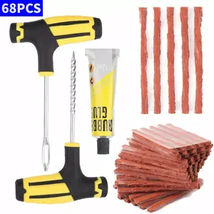 68PCS Car Tire Repair Kit With Plug, 2PCS T Handle Vehicle Tire Repair Tools With 65PCS Strings, Auto Patch Set to Fix Punctures Plug Flats, Universal for Tractor, ATV, Motorcycle