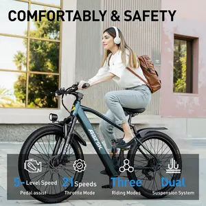 Aairsk GT900 Electric Bike, 13Ah Removable Tire, 26 Inch, 4-Speed Electric Bike for Adults, 13 Speed Gears, Dual Shock Absorbers, Electric Bike for Adults, Mountain Bike,urban bikes Folding Ebike Road Scooter