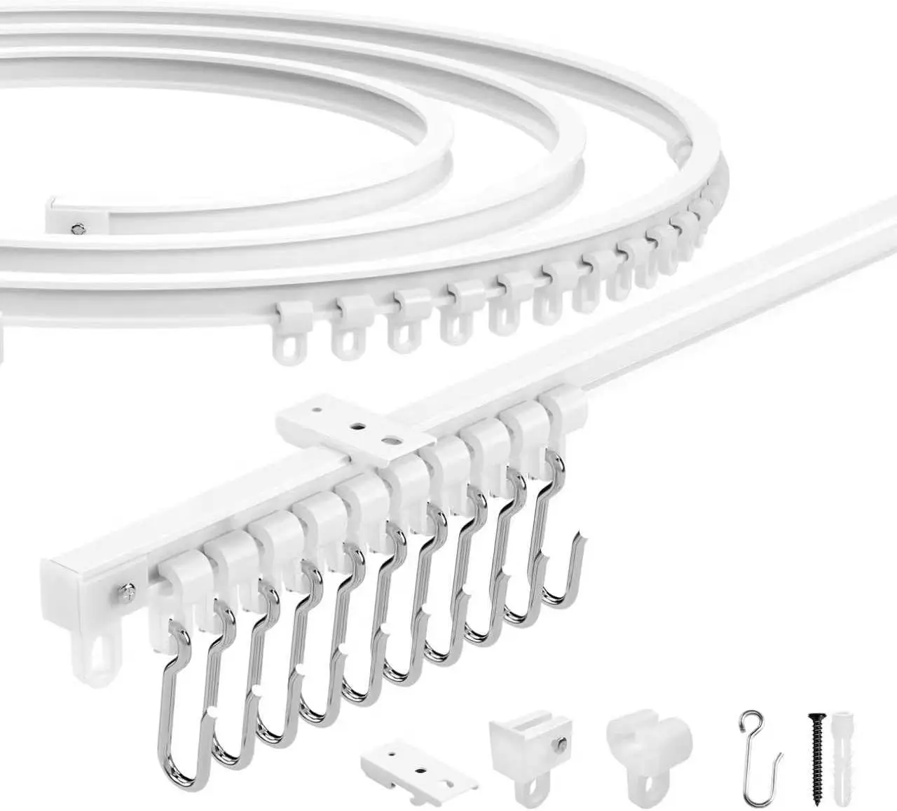 Flexible Bendable Ceiling Curtain Track, White And Black, Complete Installation Kit with Brackets, Gliders, Clips for Room Dividers,RV Ceiling Curtain Track (White, 3 Meter