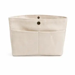 Canvas Purse Organizer Insert Bag with Snap Button, Tote Bag Organizer Insert, Handbag Liner Organizer, Inner Pocket Storage Bag, Felt Purse Insert Shaper, Multi Compartment Cosmetic Organizer for Women Travel Office Shopping
