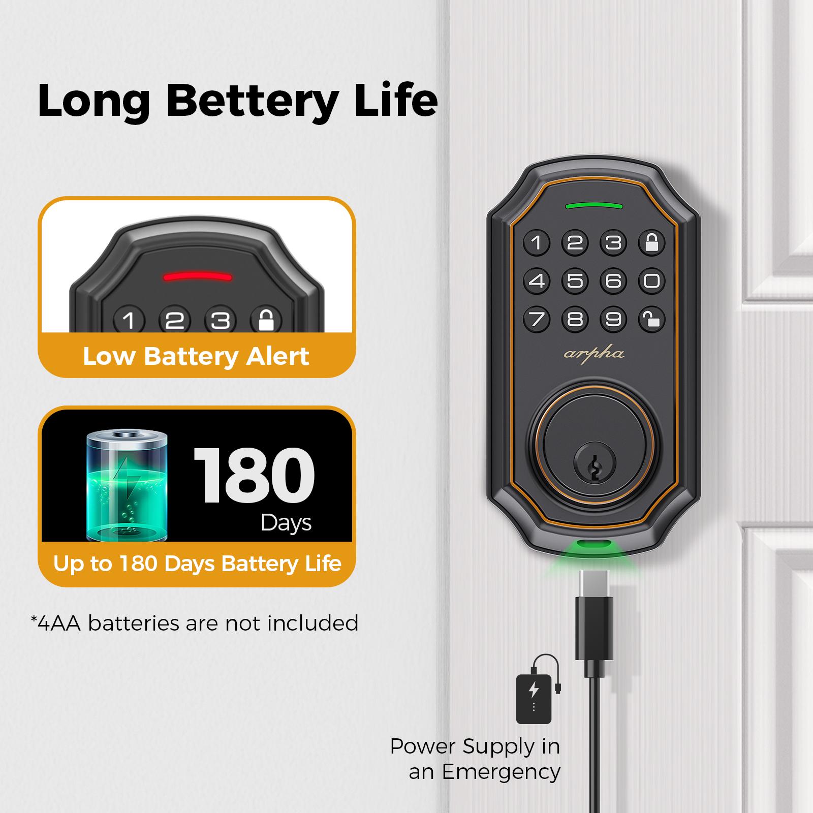 Arpha D180 Keyless Entry Door Lock with Keypad Smart Deadbolt Lock for Front Door 2 Keys Auto Lock Easy Installation Suitable for Various Scenarios Multiple Styles to Choose From with or without APP;Version with and without fingerprint