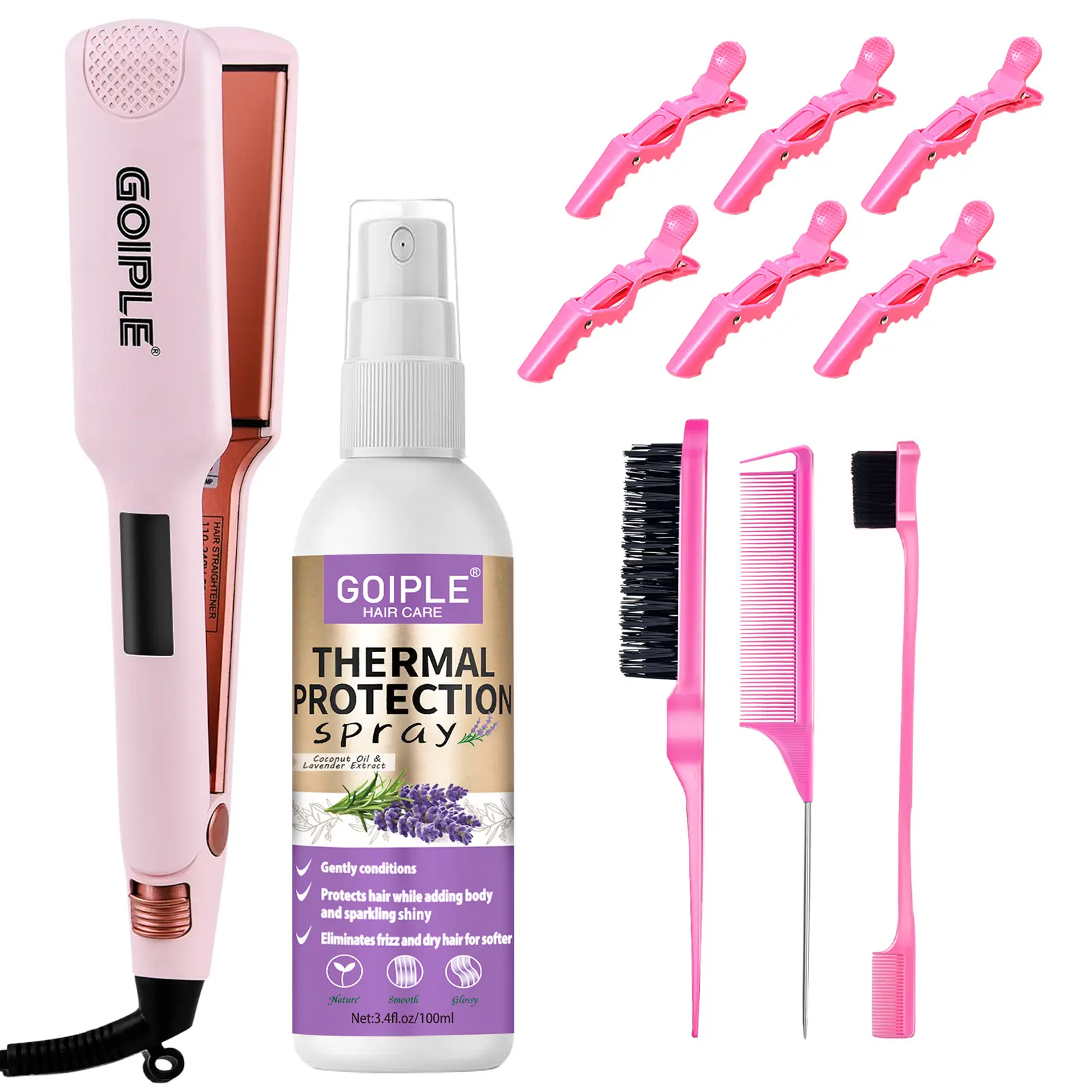 Professional Hair Straightener Flat Iron for Salon & Barber Shop Styling Tool Winter Gift Hair Curler Iron Daily Smooth Heatless Curling Set Lavender