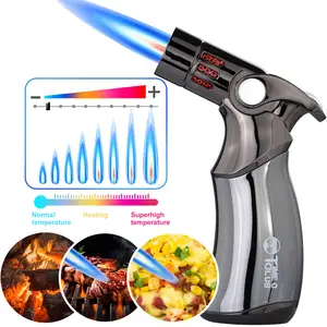 Kitchen Blow Torches，Premium Butane Kitchen Torch – Adjustable Refillable Mini Blow Torch with 4 Flame Ports for Culinary Creations, Creme Brulee, Baking, BBQ, and More (Butane Gas Not Included)