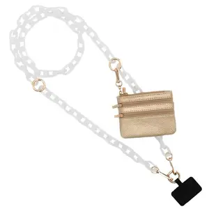 Ice Chain Phone Lanyard with Detachable Zipper Pouch - Adjustable Crossbody & Neck Strap for Smartphones, Keys, Cards - Fashionable Anti-Drop & Anti-Theft Accessory for Women & Men