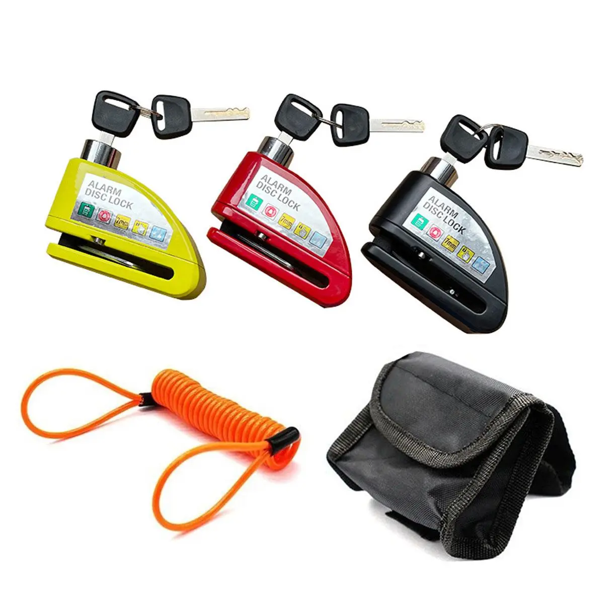 Motorcycle Anti-Theft Alarm Vehicle Disc Lock with 110db Sound, High Security Secure Lock with 1.5m Recall Cable, Includes 6 Backup Batteries and Carry Bag, Disc Brake Lock, Motorcycle Locks Anti Theft
