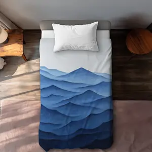Begin Home Decor C1DCTXLWXABISY Dark Calm Ocean Waves Twin Size Extra Long Duvet Cover - White Living Room Decor