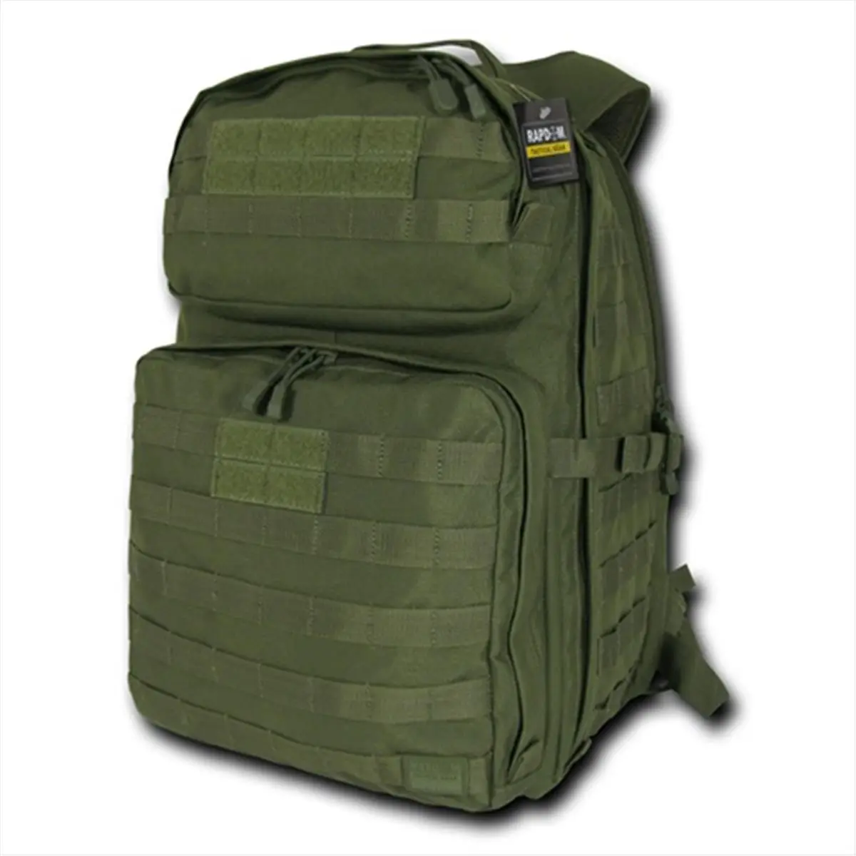 Rapid Dominance Lethal 1-Day Assault Army Camo Tactical Backpack - 34L Rugged Gear Compact Slim Synthetic Tactical Fabric Pack with MOLLE Webbing, Hook & Loop, Hydration Slot, Adjustable Straps, Olive Drab (Modular EDC Outdoors Water-Resistant Nylon Bag),