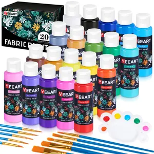 Yeeart 20 Vibrant Colors Permanent Soft Fabric Paint Set for Clothes 60ml Bottles with 10 Brushes Palette Non-Toxic Textile Art Supplies for T-Shirts Jeans Bags & Crafts