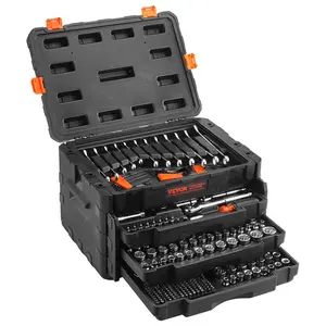 VEVOR Mechanics Tool Set and Socket Set, Various specifications, with 1/4" 3/8" 1/2" Drive Deep and Standard Sockets, Max 450 Pcs SAE and Metric Tools, Portable Mechanics Kit Wrench Hardware