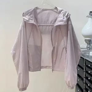 Women 2026 Summer New Style Sun Protective Clothing Lightweight Breathable Drawstring Hooded Long Sleeve Air Conditioning Shirt Casual Outdoor Sports Coat NS702