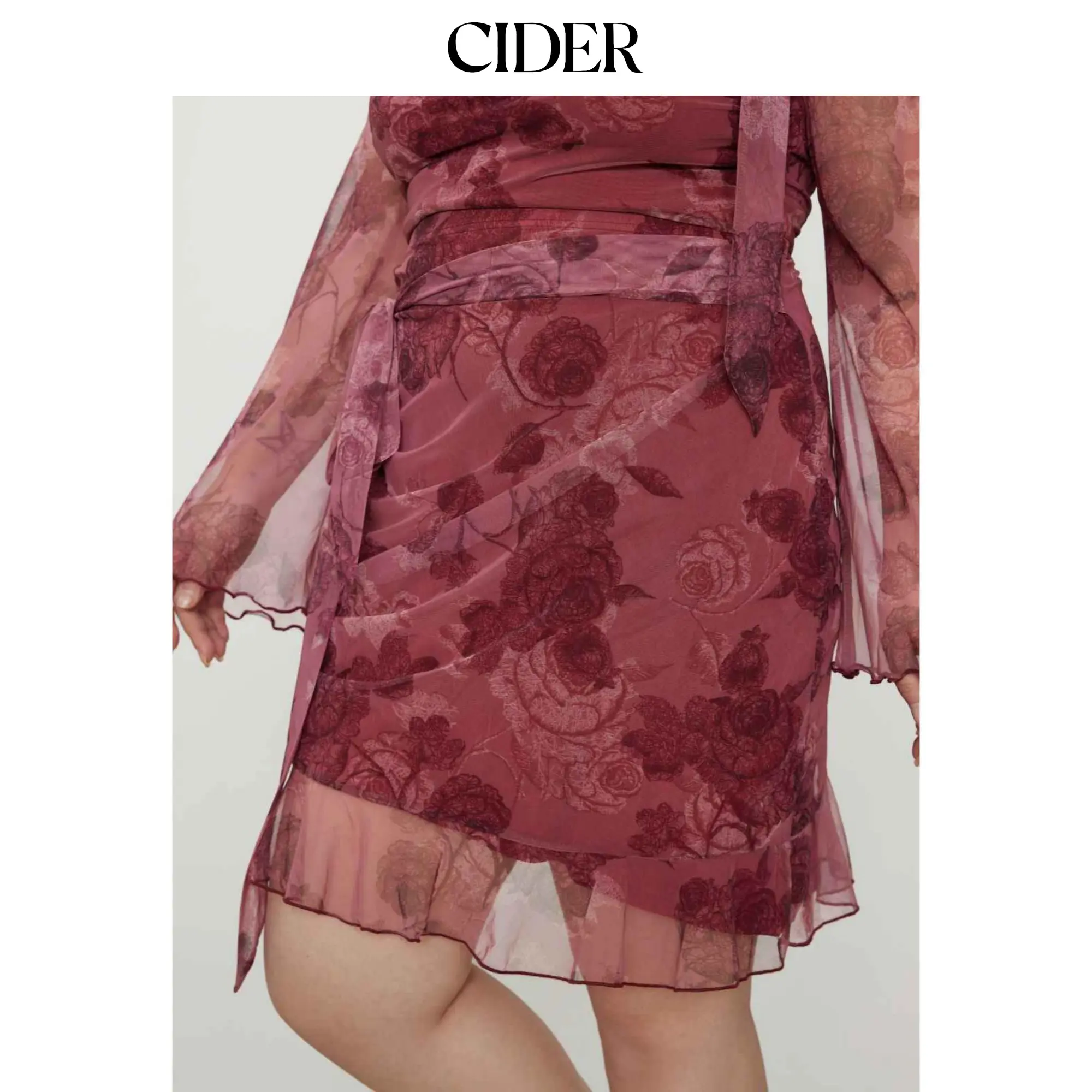 Cider [5 colors, size 0-26] Chiffon High Waist Floral Knotted Mini Skirt Curve & Plus