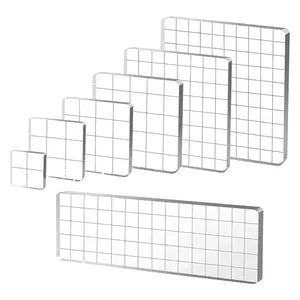 7 Pieces Acrylic Stamp Blocks, Clear Stamp Blocks Acrylic Blocks for Stamping Tools Set with Grid Decorative