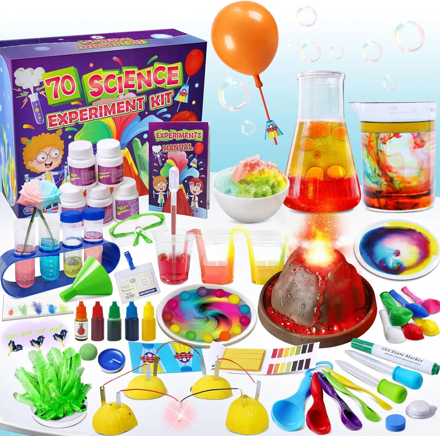Summer Spring Gift 70 Lab Experiments Science Kits for Kids Educational Scientist Toys Birthday Gifts Idea for Girls Boys, Chemistry Set, Erupting Volcano, Fruit Circuits, S.T.E.M Activities Science Project