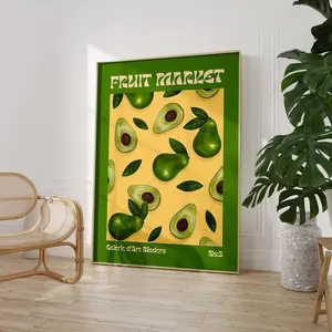 [SALE UP TO 40%] [Unframed] Fruit Market Poster · Avocado Pattern Artwork · Retro Modern Illustration · Minimal Pop Art Design
