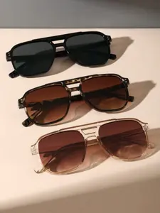 Unisex Fashion Pilot Frame Glasses Set, Casual Stylish Glasses, 3 Pairs Travel Accessories, Versatile Decorative Eyewear for Daily Wear and Classic Shades