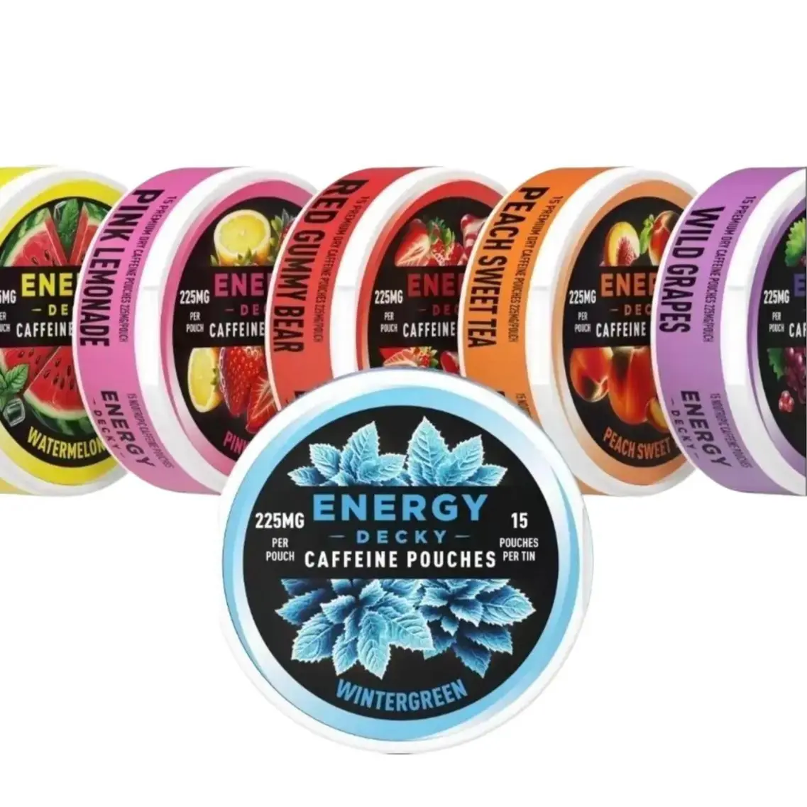225mg Caffeine pouches - 5 variety | Watermelon Ice, Wintergreen, Pink Lemonade, Strawberry, Wild Grapes energy drink boost immunity Beverage natural lyvwel Flavored bloom  energy  drink Fruits