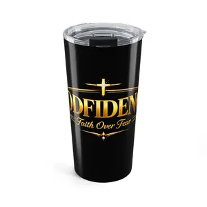 GODFIDENCE Faith Over Fear Tumbler | Christian Travel Mug | 20oz Black Stainless Steel Cup | Christian Gift for Men & Women