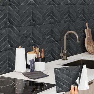 20pcs 3D Herringbone Self-Adhesive Wall Decor，Room Decor | Waterproof & Oil-Proof Peel and Stick Backsplash for Kitchen & Bathroom, Home Decoration | 11.4" x 9", Easy to Clean-Black