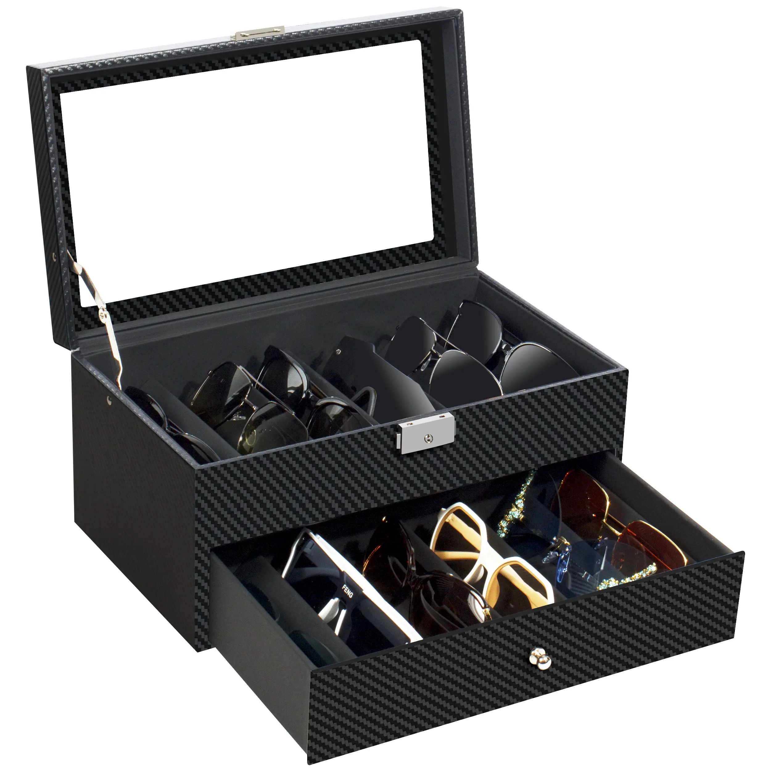 GUKA Classic 2-Layer PU Leather 12-Slot Eyeglass Holder - Rectangular Unisex Home Organizer, Portable Minimalist Decluttering Storage, 45-Degree Angle Display, Scratch Safe, Even Pressure Distribution, Skiing Eyewear Case, Gift Idea, Portable Sunglasses O