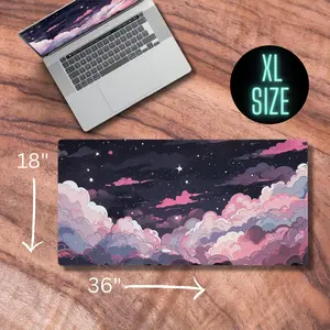 Desk Mat Purple, Aesthetic Gaming Mouse Pad XXL, Cloudy Night themed Laptop Mat, Kawaii Desk Decor, Desk Mat Anime Night Sky, Desk Mat Gifts