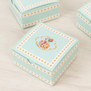 25-Pack Gift Boxes Vintage Rose Floral – Turquoise Cardstock Favor Boxes for Cookies, Candies, and Mini Keepsakes - 4"x4"x2"