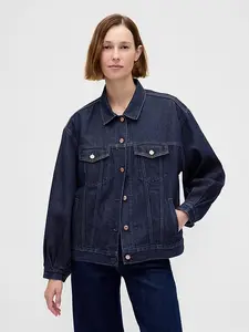 GAP UltraSoft Oversized Balloon-Sleeve Icon Denim Jacket for Women – Relaxed Fit, Soft Feel, Modern Style