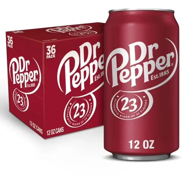 Dr Pepper Original Caffeinated Fizzy Soda - 36-Pack Standard Pack Carbonated Drink with Water, Caramel for Refreshment, Contains Caffeine