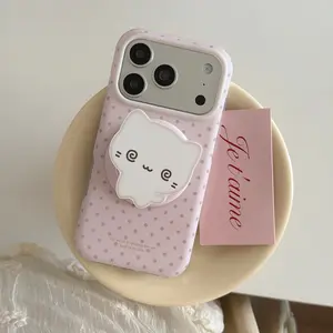 Korean Style Magnetic Polka Dot Protective Phone Case Cover with Cat Stand, Compatible with iPhone 17 Pro Max, 16 Pro Max, 15 Pro, 14, 13