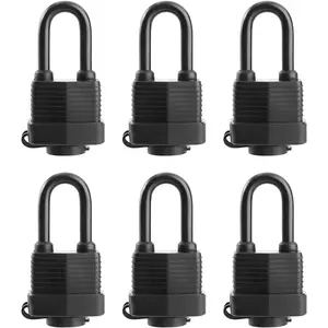 Waterproof Keyed Alike Padlocks for Outdoor Use, Covered Heavy Duty Laminated Steel Long Padlock 1-9/16 Inch Wide, Pack of 6