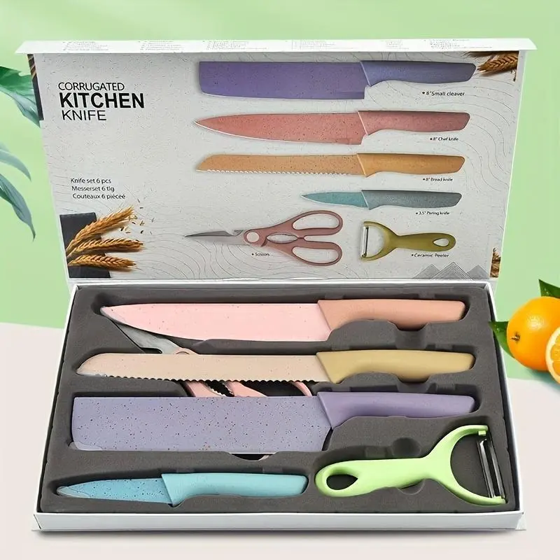 Kitchen Knife Set, 1 Count Colorful Stainless Kitchen Knife Set with Storage Box, Non-stick Coating Chef Knife Set for Cutting, Cooking & BBQ & RV