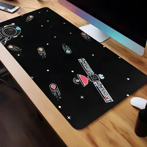 Astronaut Space Pattern Mouse Pad, Rectangle Gaming Mouse Pad, Keyboard Mat, Non-slip Rubber Base Stitched Edge Desk Pad for Home Office Game Room