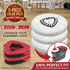 5 Piece Spin Mop Refill Set 3 Professional Microfiber Mop Heads and 2 Bonus Heavy Duty Scrub Brushes for Grout and Tile Reusable Washable,Replacement heads for O-Cedar EasyWring 1-tank,Mother's Day Gift Hardwood Floor Mop Home Cleaning Bundle tiktokshopsp